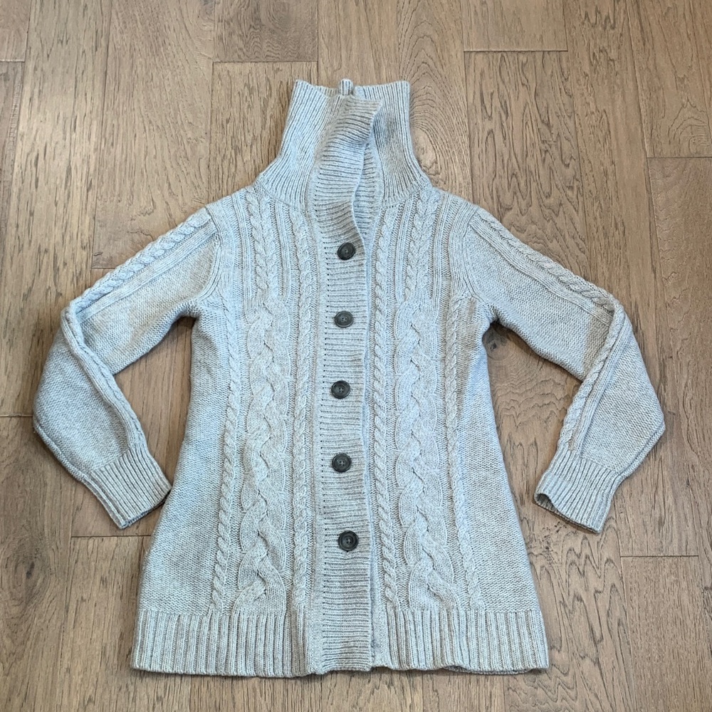 Eddie Bauer Cream Cable Knit Button Cardigan Wool/Alpaca Size Medium - Picture 1 of 9